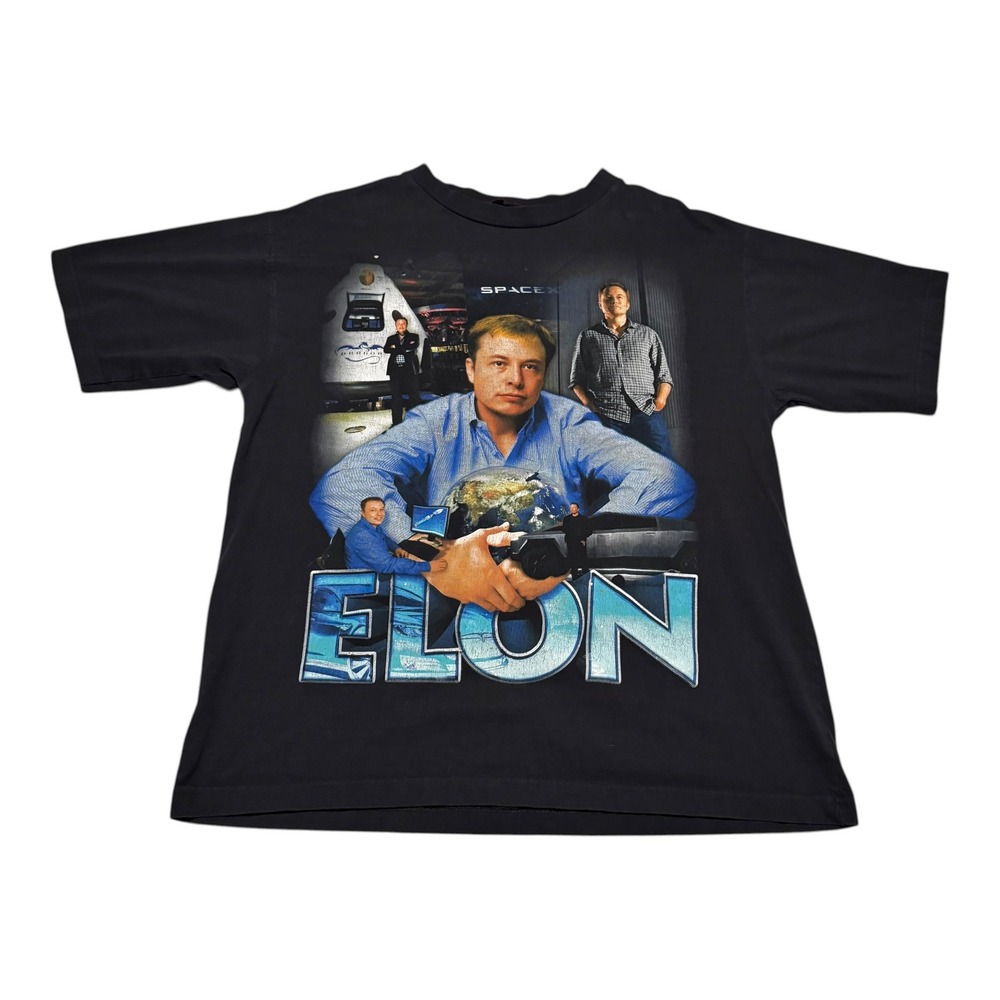 Marino‎ Morwood Elon Musk All Over Print Black Double Sided Shirt Men's XL